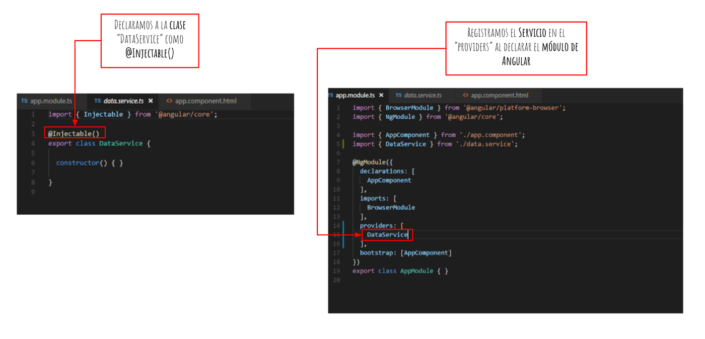 Creacion y registracion de Servicio Angular codigo
